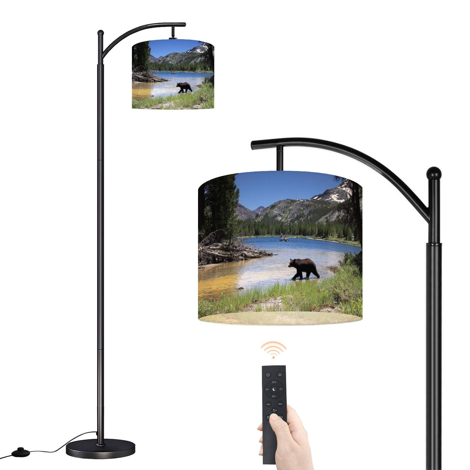 Latitude Run® Arc Floor Lamp Black Bear Floor Lamps with Remote